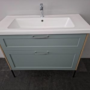 Dansani Urban Classic Wall Hung 2-Drawer 100cm Nordic Sage c/w Oak Sides and Décor Legs