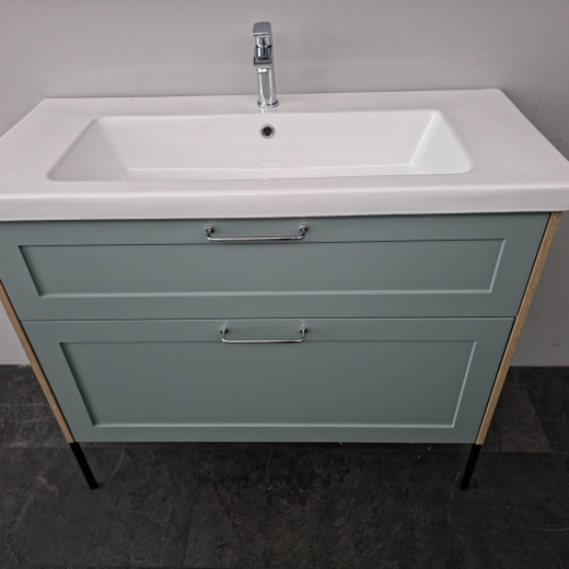Dansani Urban Classic Wall Hung 2-Drawer 100cm Nordic Sage c/w Oak Sides and Décor Legs
