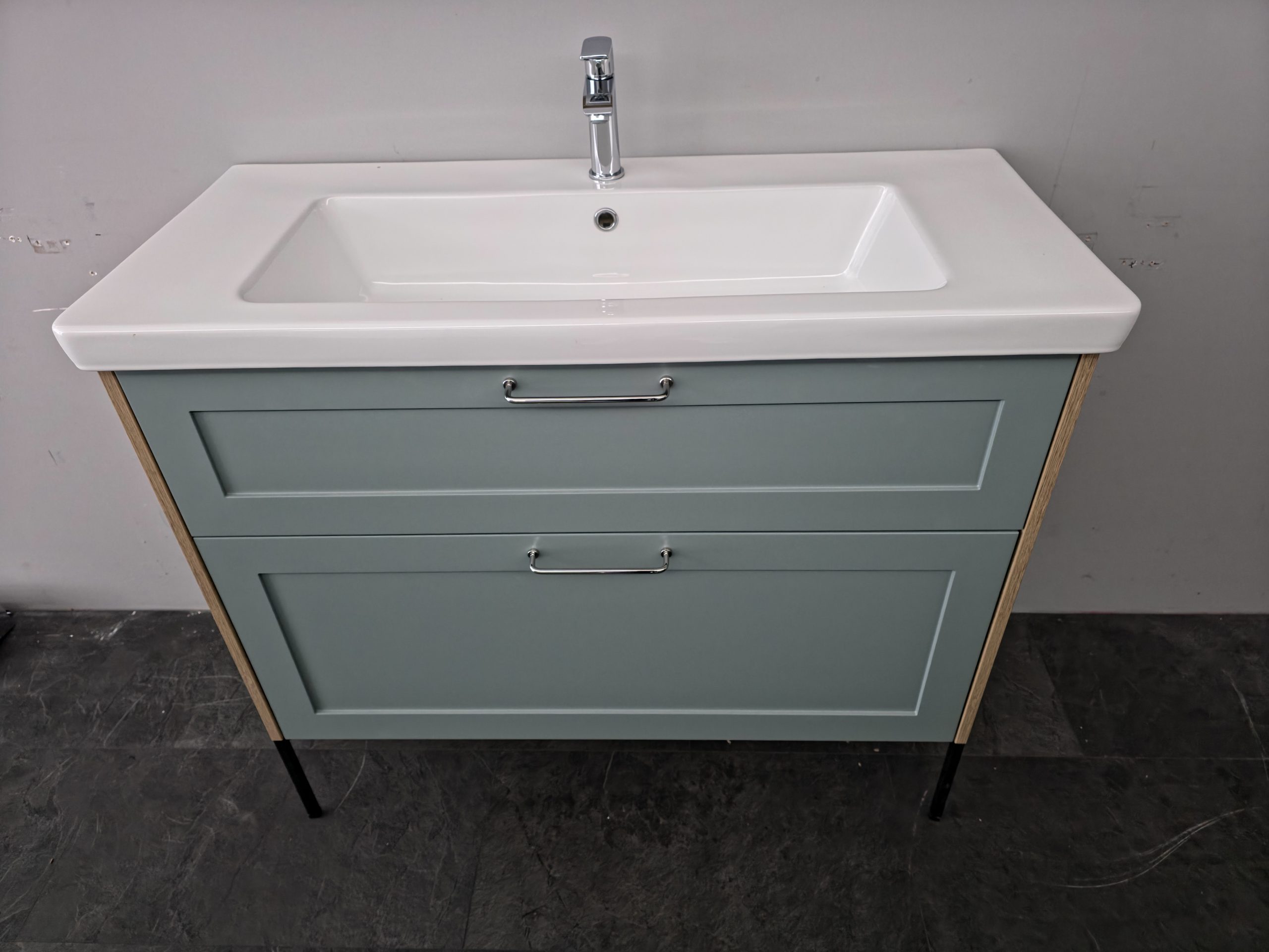 Dansani Urban Classic Wall Hung 2-Drawer 100cm Nordic Sage c/w Oak Sides and Décor Legs
