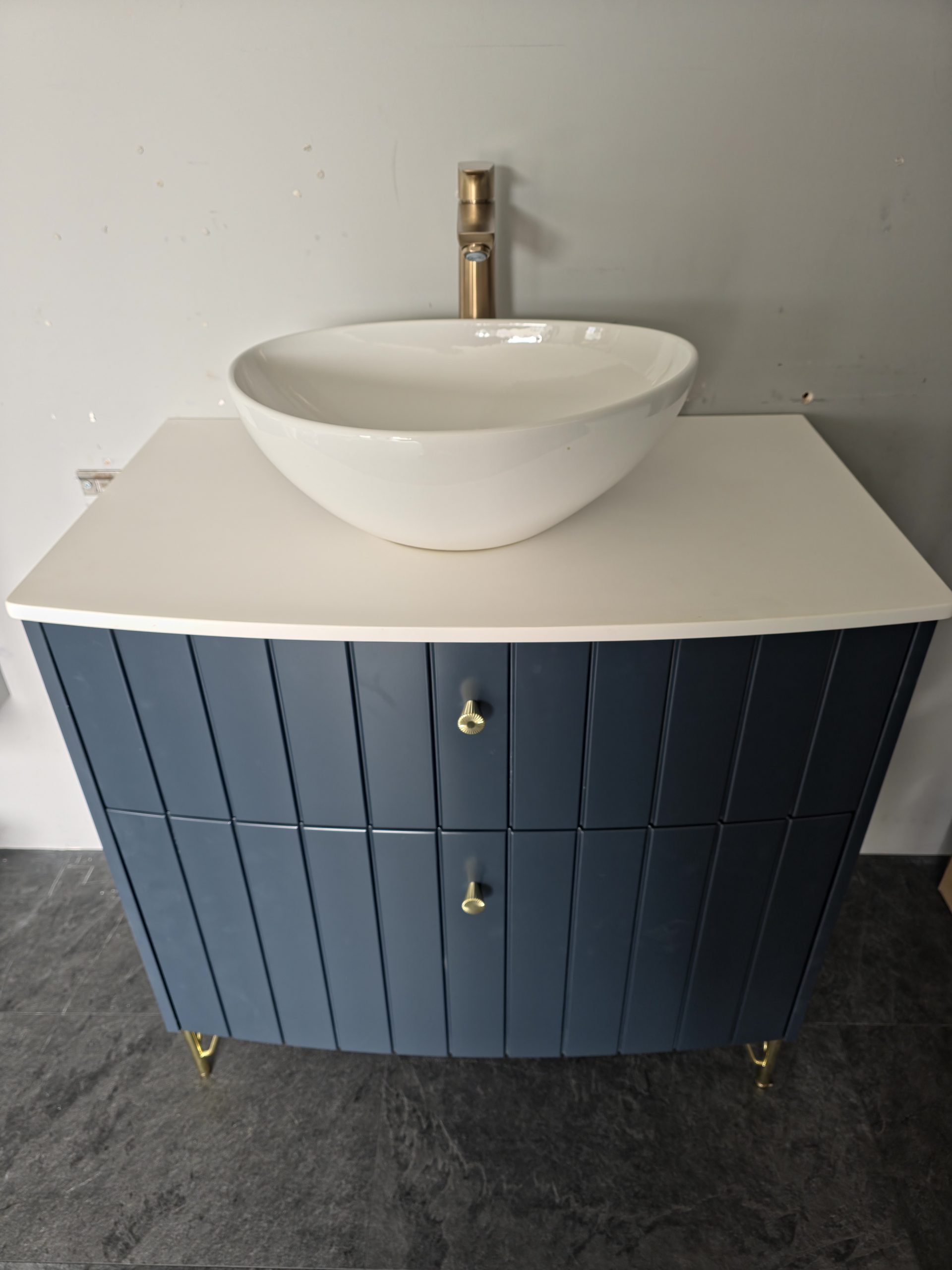 Dansani Urban Vintage Wall Hung 2-Drawer 81cm Unit Vintage Blue, Grooved Drawer Fronts and Décor Legs